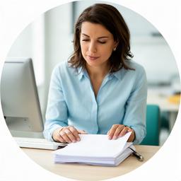Racheel Almassera, orientadora laboral, revisando documentación de empleo